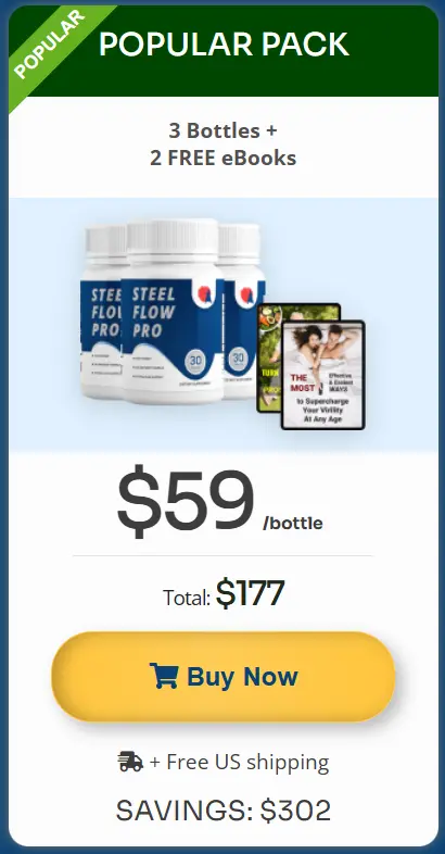 Steel Flow Pro 3 bottle package pricing with free US shipping and bonus guides – click to order